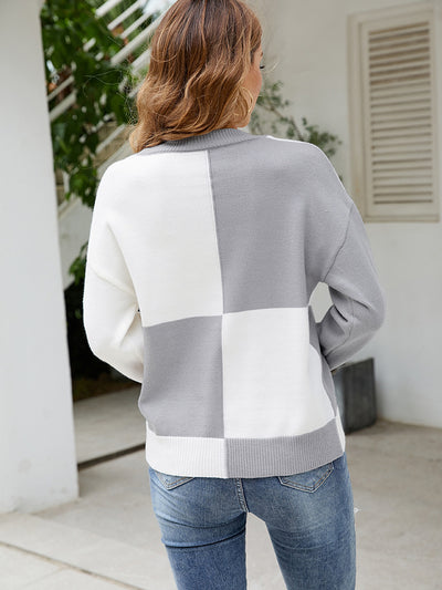 Crew Neck Stitching Contrast Sweater