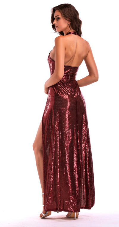 Sexy Sequined Halter Dress
