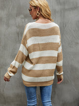 Loose Stitching V-neck Striped Sweater