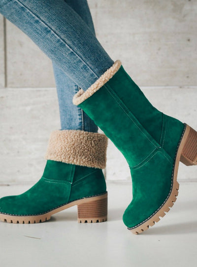 Snow Boots Fashion Square High Heels Ankle Boots 