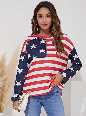 Long Sleeve Striped Print Pattern T-shirt