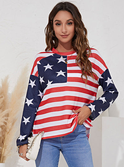 Long Sleeve Striped Print Pattern T-shirt