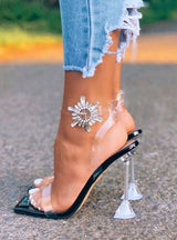 Square Sunflower Sandals Transparent Crystal High Heeled