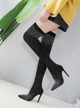 Pointed Rhinestone Stiletto Heel Knee-length Boot