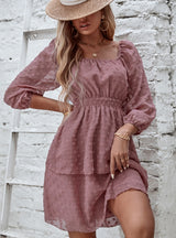 Fashion Square Collar Backless Jacquard Dress