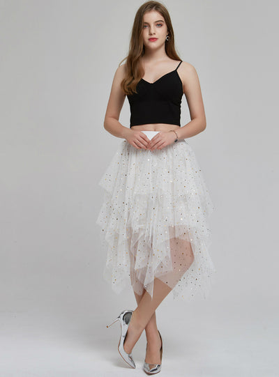 Cake Skirt Sequined Star Skirt Irregular Mesh Skirt