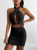 Cross-tie Halter Backless Hollow Out Dress