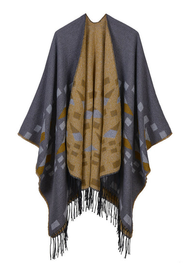 Triangular Small Square Jacquard Tassel Split Cloak