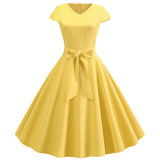 Retro V-neck Short Sleeve Dress