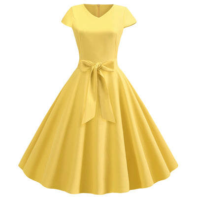 Retro V-neck Short Sleeve Dress