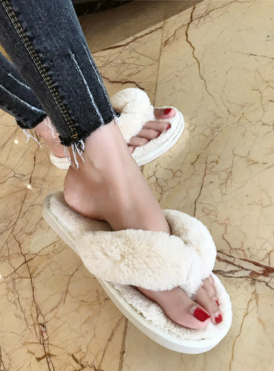 Women Home Slippers Faux Fur Warm Shoes
