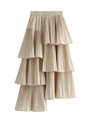 Asymmetric Pleated Ruffle Irregular Skirt