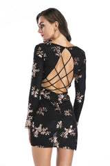 V-neck Irregular Long Sleeve Sequined Dress