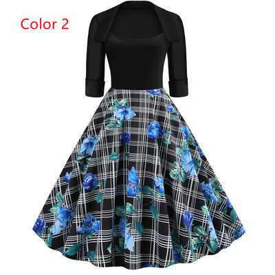 Middle Sleeve Print Lapel Dress