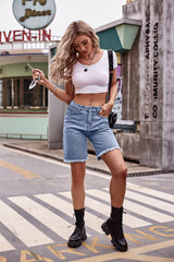 Raw Edges Straight Denim Shorts