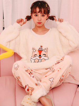 Women Cute Cartoon Corgi Dog Two-piece Set