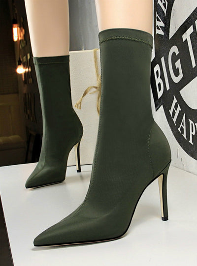 Women Boots Beige Pointed Toe Elastic Ankle Boots