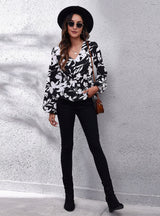 Lantern V-neck Long-sleeved Chiffon Shirt