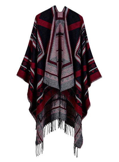India Nepal Geometric Tassel Split Long Cloak
