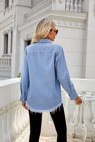 Denim Raw Edge Shirt Coat