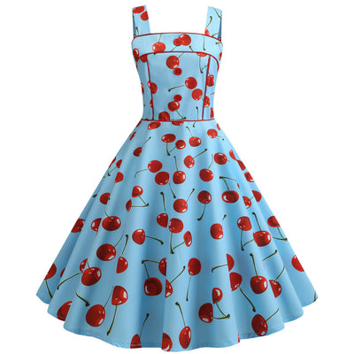 Cherry Print Straps Vintage Dress