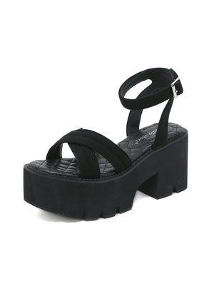 Loose Cake Nightclub Cross Strap Thick Heel Sandals