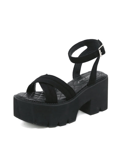 Loose Cake Nightclub Cross Strap Thick Heel Sandals