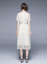 White Lace Summer V-neck Short Sleeve Dress