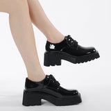 Wedge-heeled Thick-soled Square-headed Lace-up Shoes