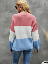 Lantern Loose Sleeve Pullover Contrast Color Sweater