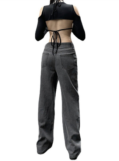 Star Patch Stitching High Waist Jeans