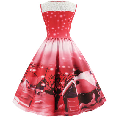 Sleeveless Christmas Print Slim Dress
