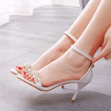 White Color Diamond Shallow Heel Sandals