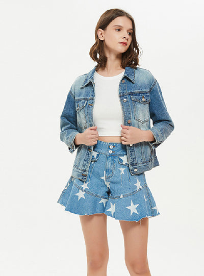 Star Printed Flounces Wide-leg Pants Shorts