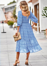 Bohemian Square Neck Long Sleeve Dress