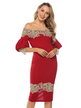 Off the Shoulder Lace Short Sleeve Dress