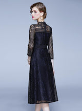 Black Openwork Stitching Lace Dress