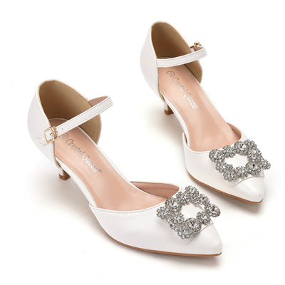 Square Buckle Pointed Beading Sandals