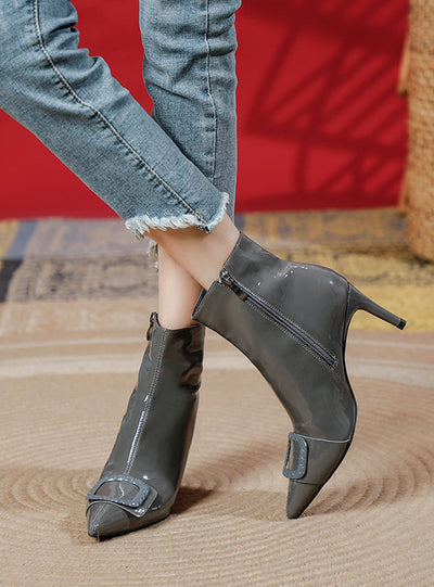 Pointed Patent Leather Female Zipper Single Boot