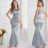 Sexy Gray Retro Sleeveless Satin Dress