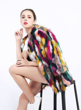 Fur Coats Colorful Faux Fur Coat Multicolor Long Sleeve