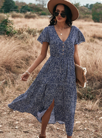 Sexy Short-sleeved Bohemia Leopard Print Dress