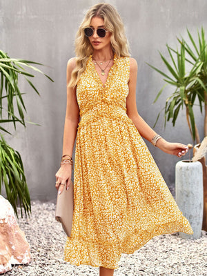 V-neck Leisure Vacation Print Dress