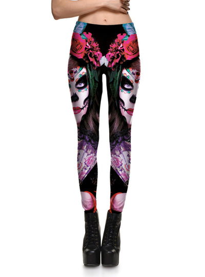 Beauty Roses Monster Stretch Digital Print Pants 