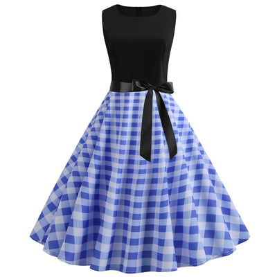 Sleeveless Retro Checkered Print Dress