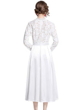 Long SLeeve Lace Stitching Satin Dress