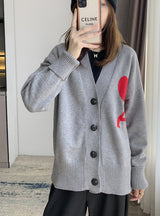 Red Heart Love Letter A Knitted Cardigan Long-Sleeved Sweater