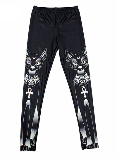 Black white cat Digital Printing Elasticity Pants 