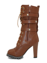 Women Boots High heels Platform Buckle Zipper Rivets