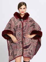 Woman Loose Hooded Knitted Cardigan Shawl Cape 
